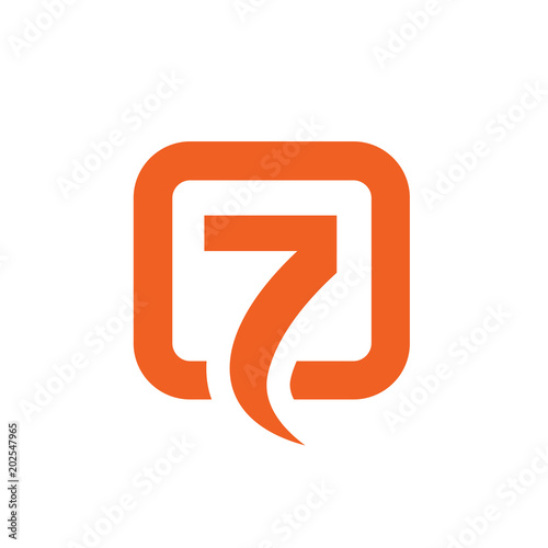 Number 7 or Seven, Combined With Square Outline, Vector Illustration Design