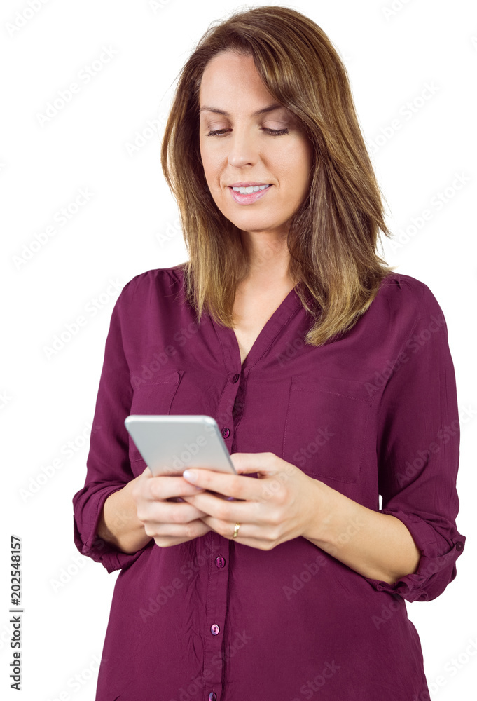 Pretty brunette sending a text message Pretty brunette sending a text message
