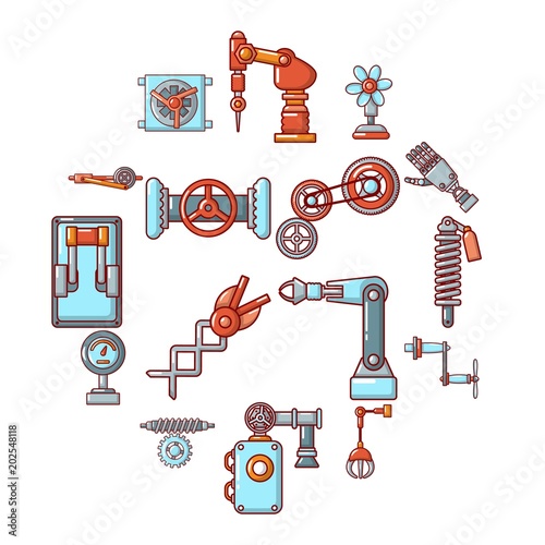 Technical mechanisms icons set. Cartoon illustration of 16 technical mechanisms vector icons for web