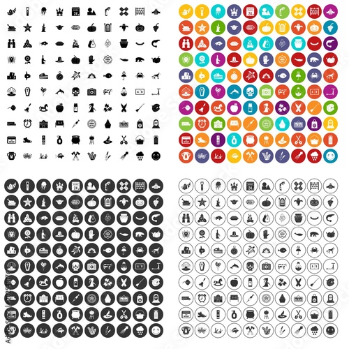 100 autumn holidays icons set vector in 4 variant for any web design isolated on white