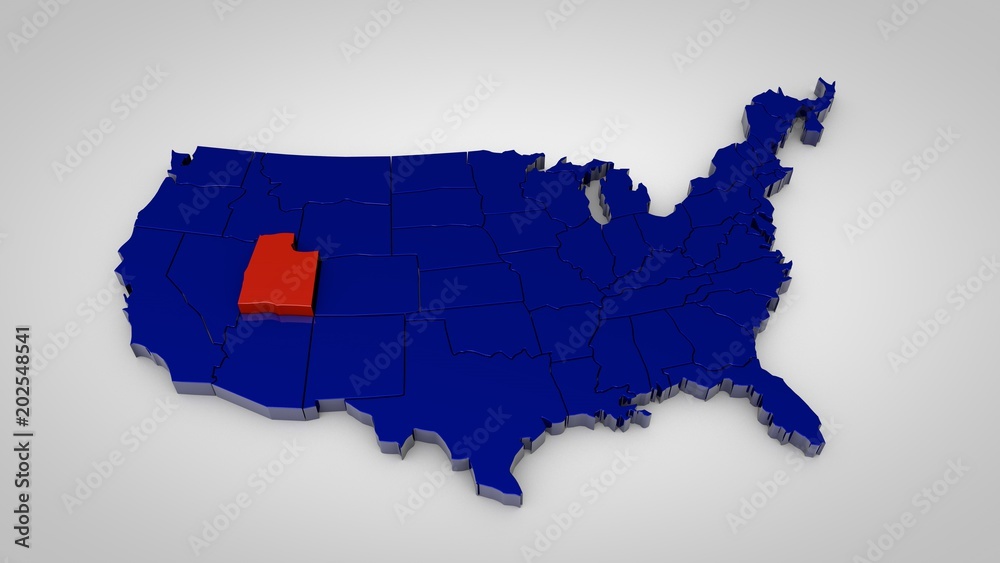 usa map with utah map highlited 3d render usa map with utah map highlited 3d render