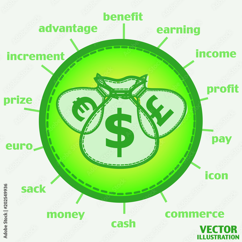 Sacks with money icons. Vector.