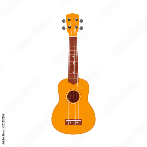 Ukulele icon. Vector illustration of yellow and brown hawaiian guitar isolated on a white background. Ukulele, Hawaii national musical instrument. 