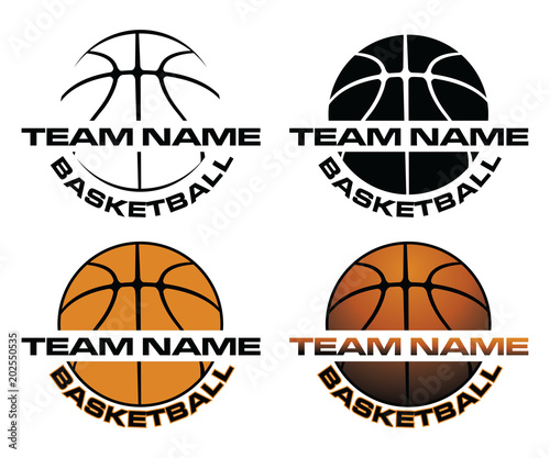 Basketball Designs With Team Name is an illustration is an illustration of a four versions of a basketball design that can be used for t-shirts, flyers, ads or anything else.