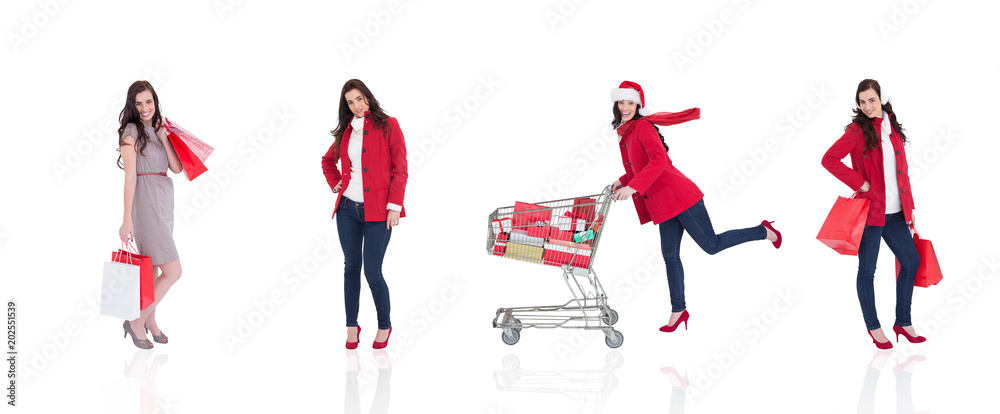 Composite image of different elegant brunettes on white background Composite image of different elegant brunettes on white background
