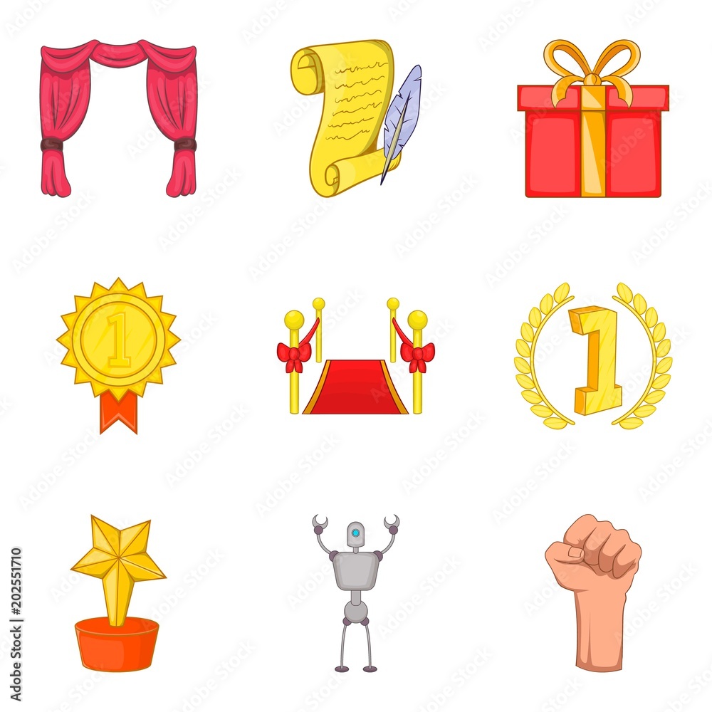 Win conquest icons set. Cartoon set of 9 win conquest vector icons for web isolated on white background Win conquest icons set. Cartoon set of 9 win conquest vector icons for web isolated on white background