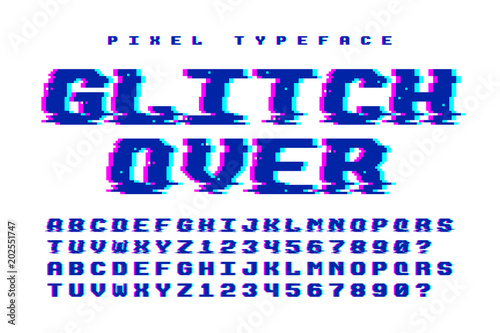 Pixel vector font design with glitch effect. 2 in 1