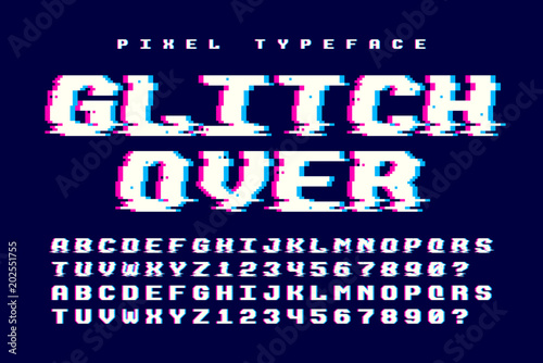 Pixel vector font design with glitch effect. 2 in 1