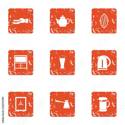 Tearoom icons set. Grunge set of 9 tearoom vector icons for web isolated on white background