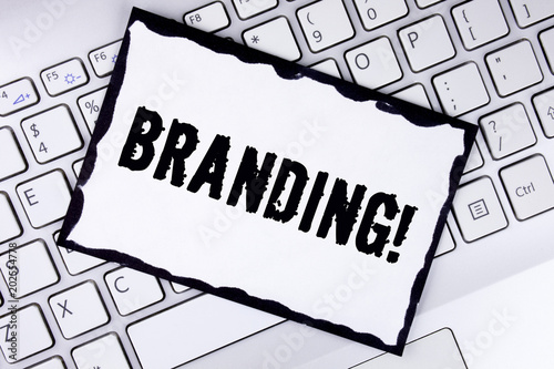 Conceptual hand writing showing Branding Motivational Call. Business photo showcasing Creating a unique identity for new startup agencies written on White Sticky Note Paper placed on the Laptop.