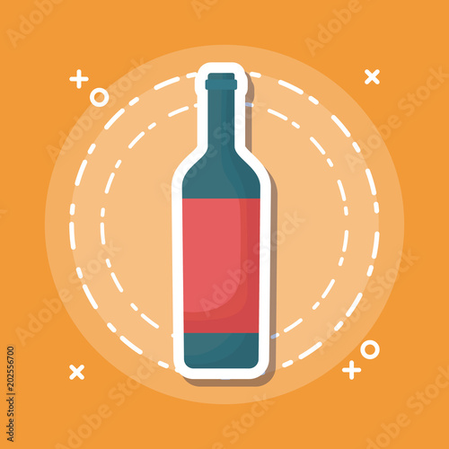 wine bottle icon over orange background, colorful design. vector illustration