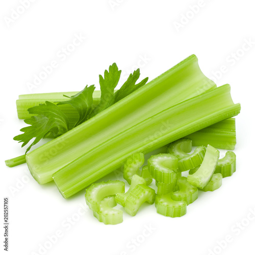 Celery stalk bunch isolated om white background cut out.