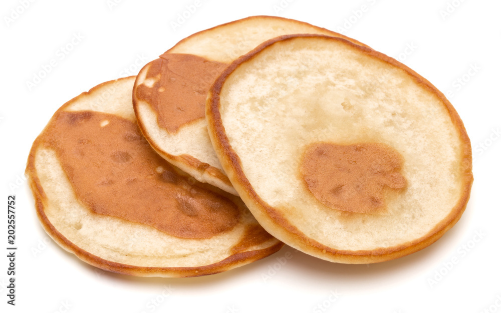 Three pancakes isolated on white background cutout. Three pancakes isolated on white background cutout.