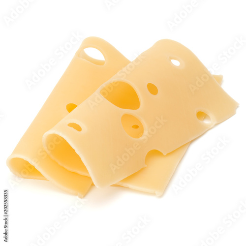 two Cheese slices isolated on white background