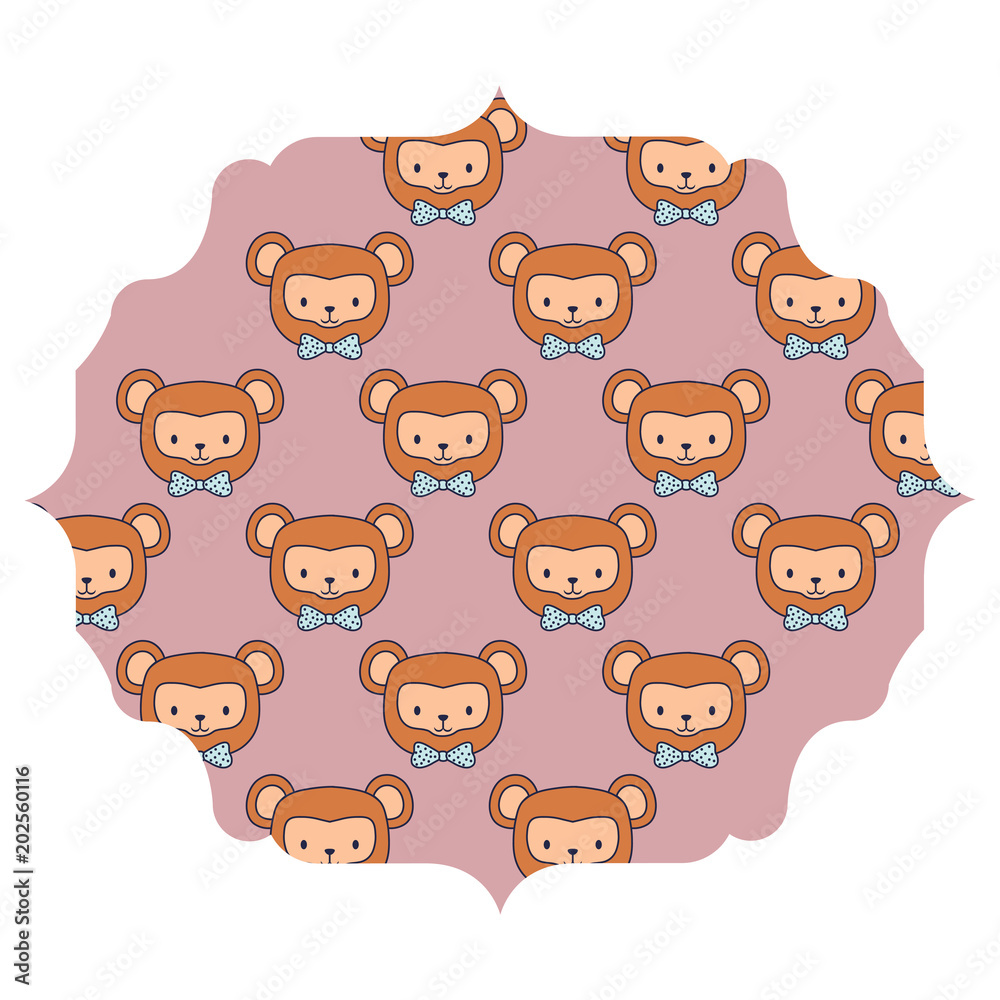 Fototapeta premium decorative arabic frame with cute monkeys over white background, colorful design. vector illustration