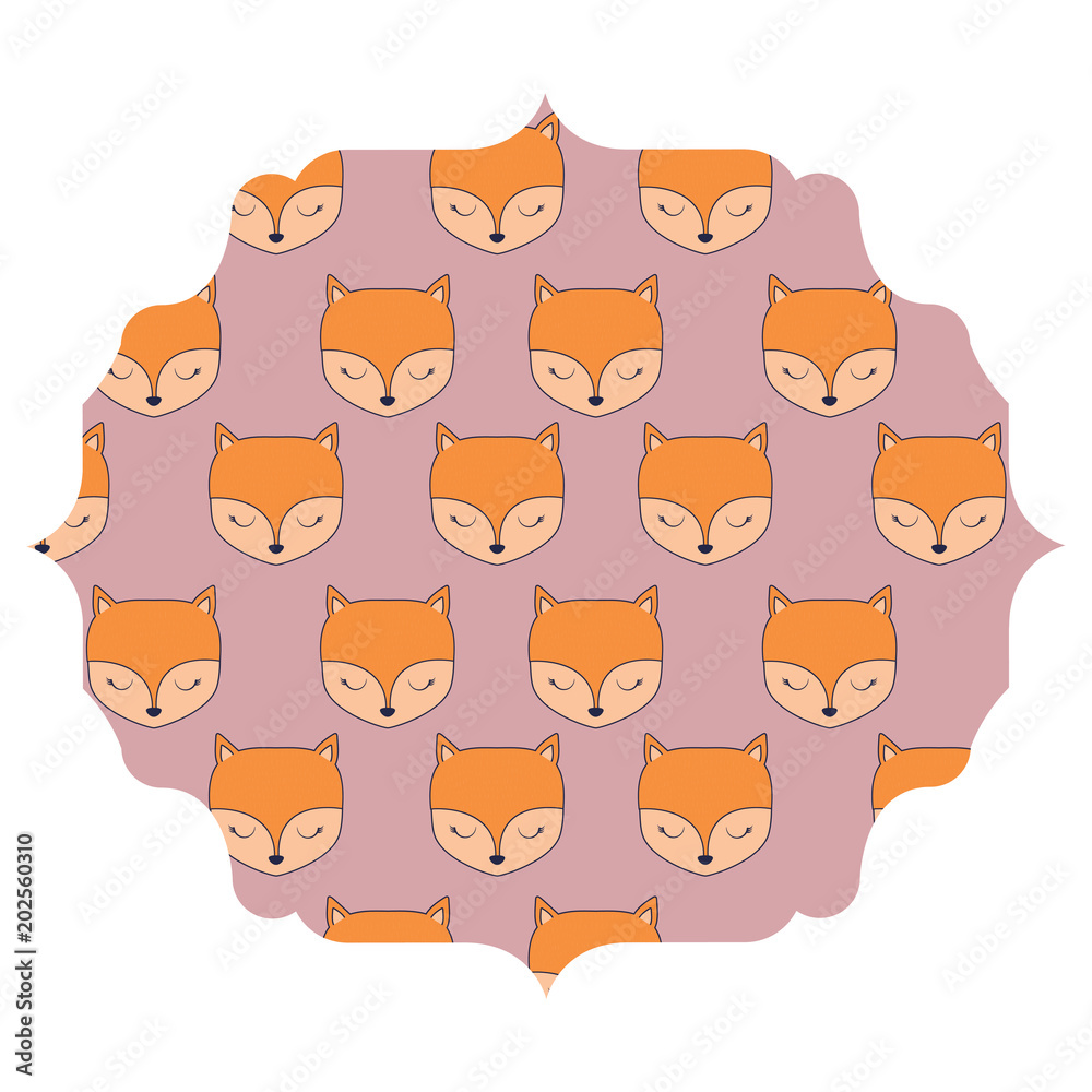 decorative arabic frame with cute foxes over white background, vector illustration
