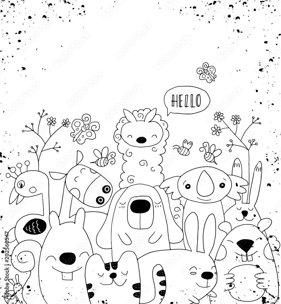 Plakat Wektorowa ilustracja Doodle śliczny zwierzęcy tło, kreskówki sk