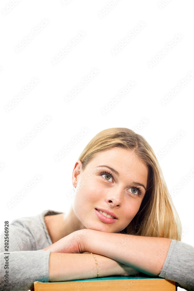 Students studying against white background with vignette Students studying against white background with vignette