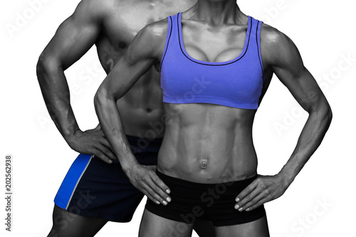 Bodybuilding couple on white background
