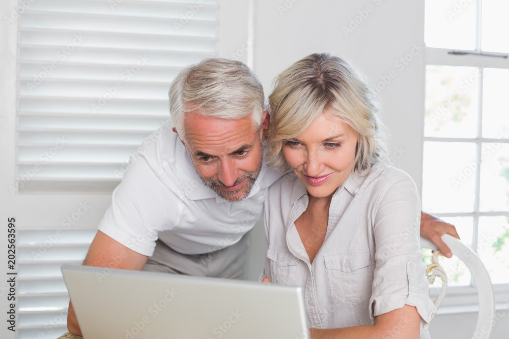 Couple using laptop at home Couple using laptop at home