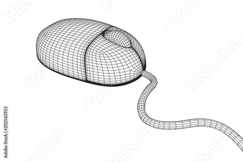 Wireframe computer mouse low ply mesh vector illustration.
