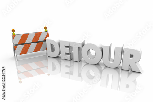 Detour Barricade Road Construction New Route Word 3d Illustration