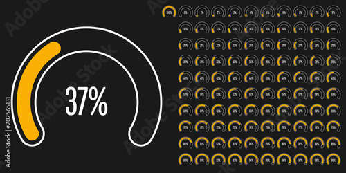 Set of circular sector percentage diagrams from 0 to 100 ready-to-use for web design, user interface (UI) or infographic - indicator with yellow