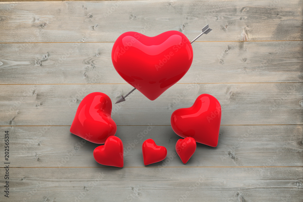 Love hearts against bleached wooden planks background