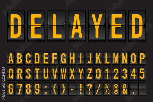Foto Airport Mechanical Flip Board Panel Font - Yellow Font on Dark Background Vector