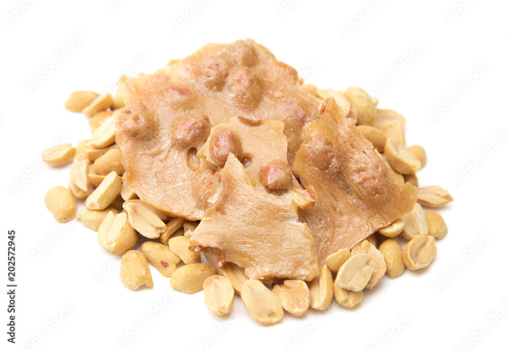 Classic Peanut Brittle on a White Background