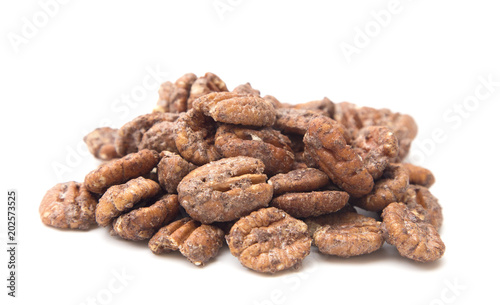 Candied Pecans on a White Background