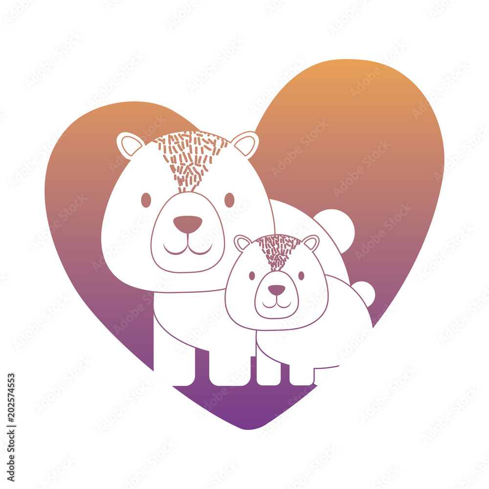 heart with cute bears over white background, colorful design. vector illustration heart with cute bears over white background, colorful design. vector illustration