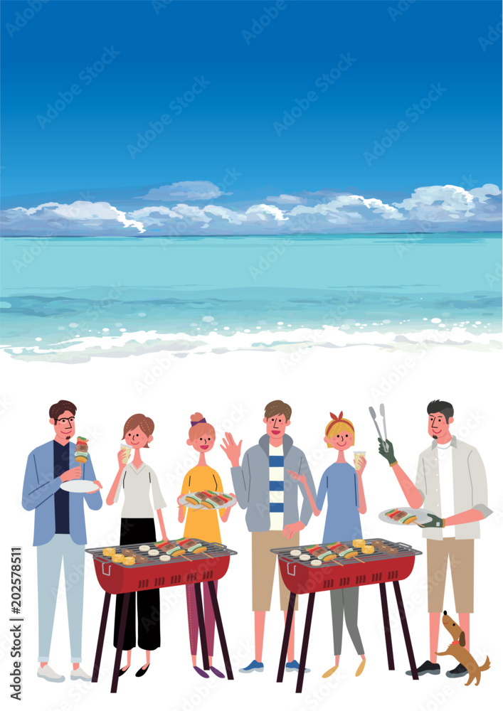 バーベキュー 海 イラスト 若者 Stock Vector Adobe Stock