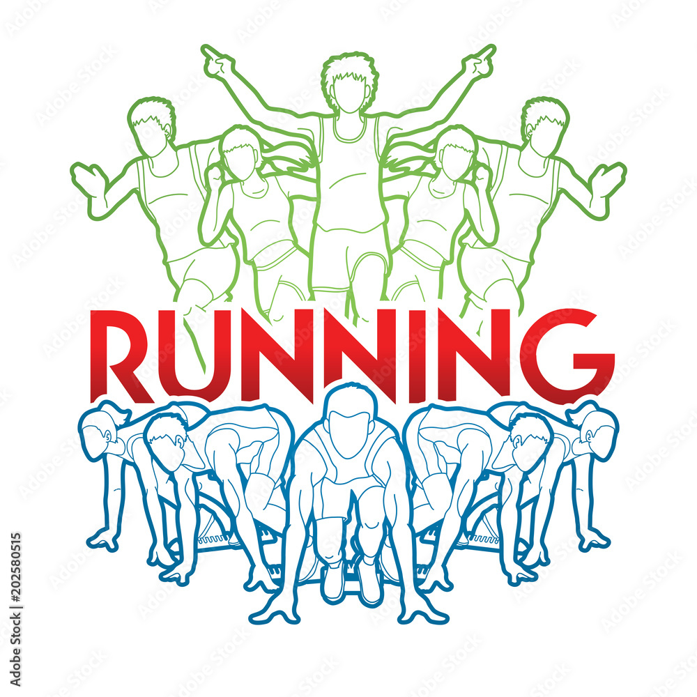 People running, Marathon Runner with text Running outline graphic vector