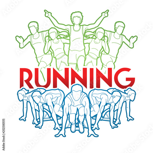 People running  Marathon Runner with text Running outline graphic vector