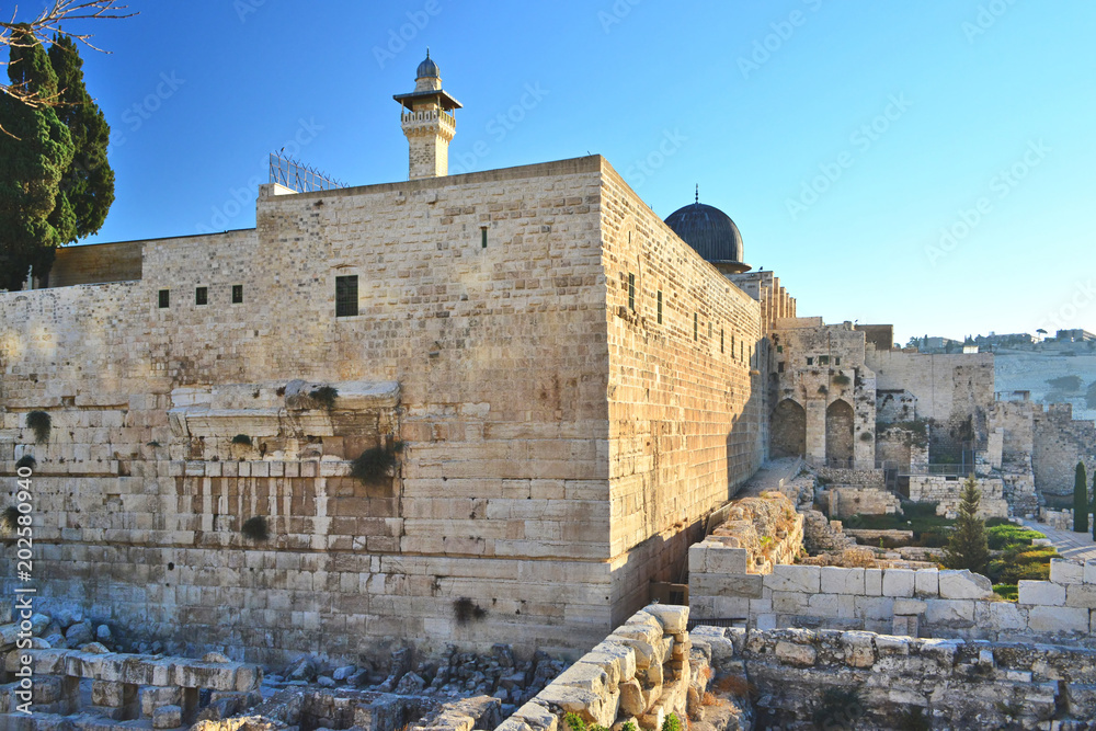 Stone wall in Old City of Jerusalem, Israel