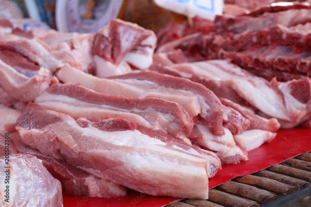 fresh pork at market