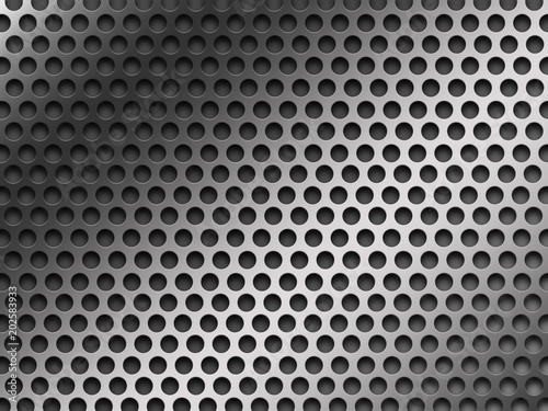 Gray perforated metal background texture photo