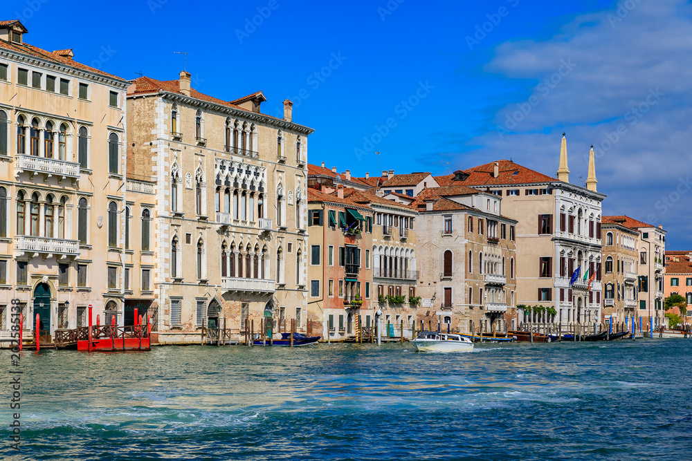 Venetian Gothic architecture building facade along the Grand Canal in Venice Italy