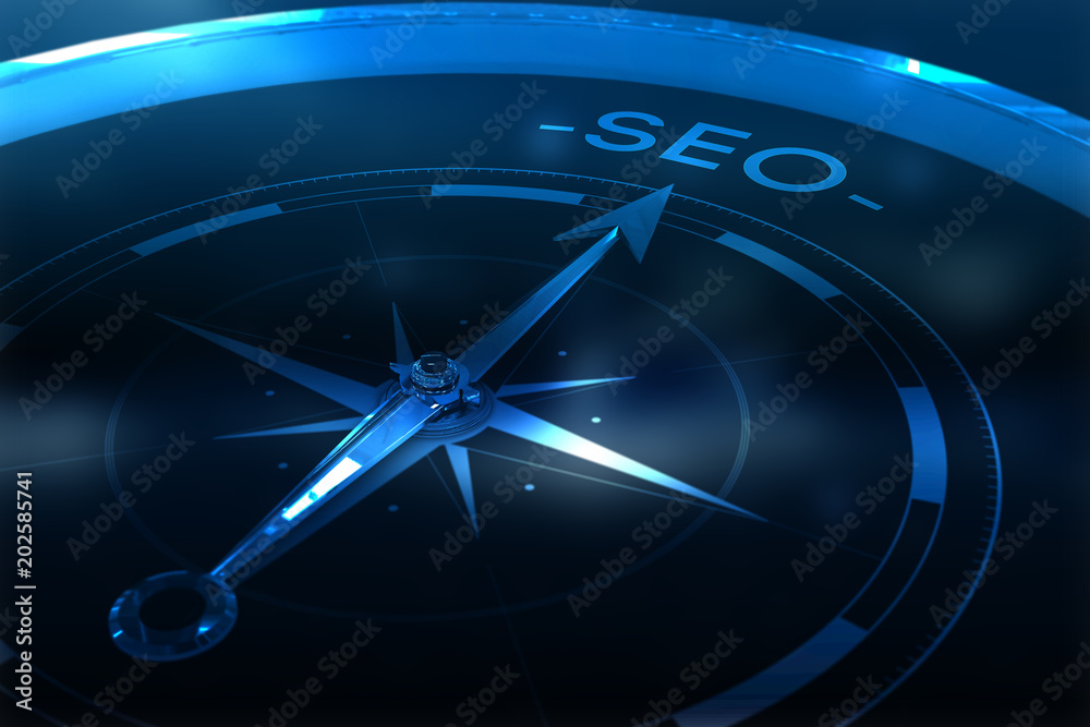 Compass pointing to SEO against purple vignette Compass pointing to SEO against purple vignette