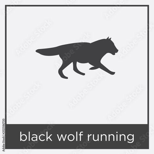 black wolf running icon isolated on white background