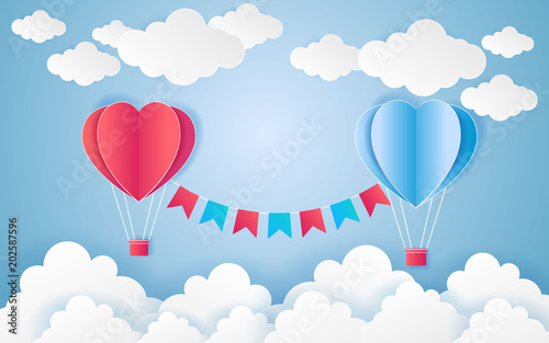 card Valentine's day balloon heart love Invitation on vector abstract background