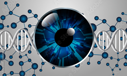 binary circuit board future technology, blue eye cyber security concept background, abstract hi speed digital internet.motion move blur. pixel vector. dna