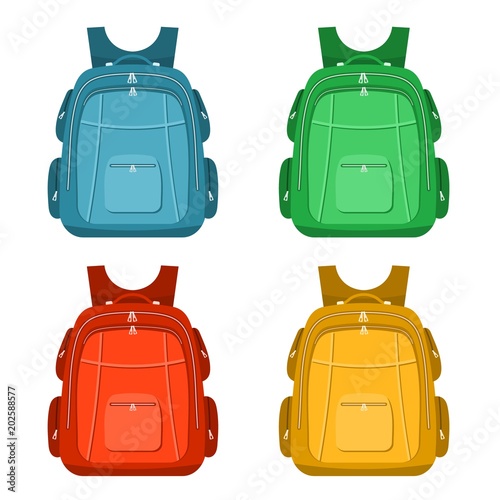 Color image of a backpacks on a white background. School backpack are object isolated. Vector illustration of children's bag