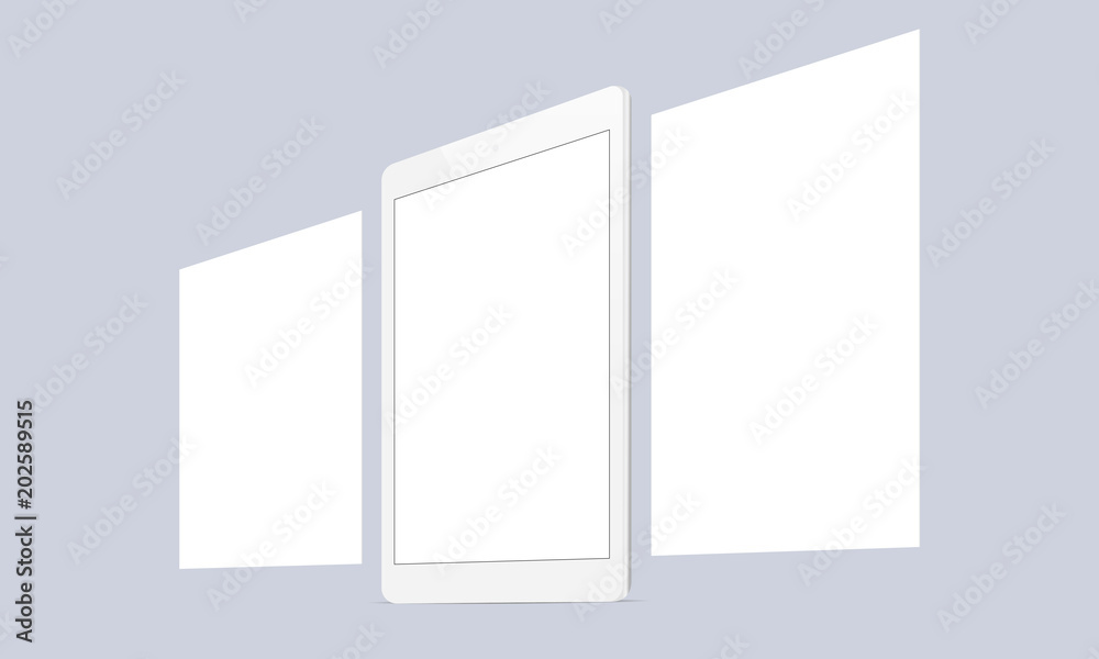 Responsive tablet screen with blank framework web pages. Mock up for showing app design screenshots. Vector illustration