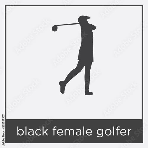 black female golfer icon isolated on white background