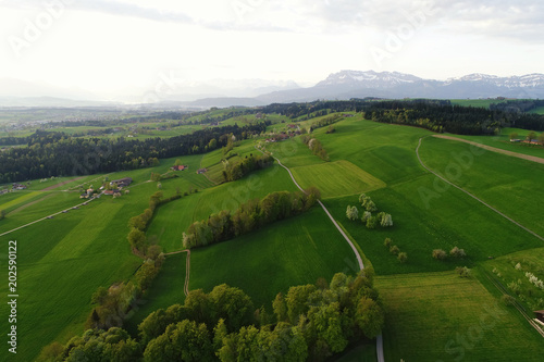 Hills landscape in Central Switzerland in the morning light with Mount Pilatus in the background photo