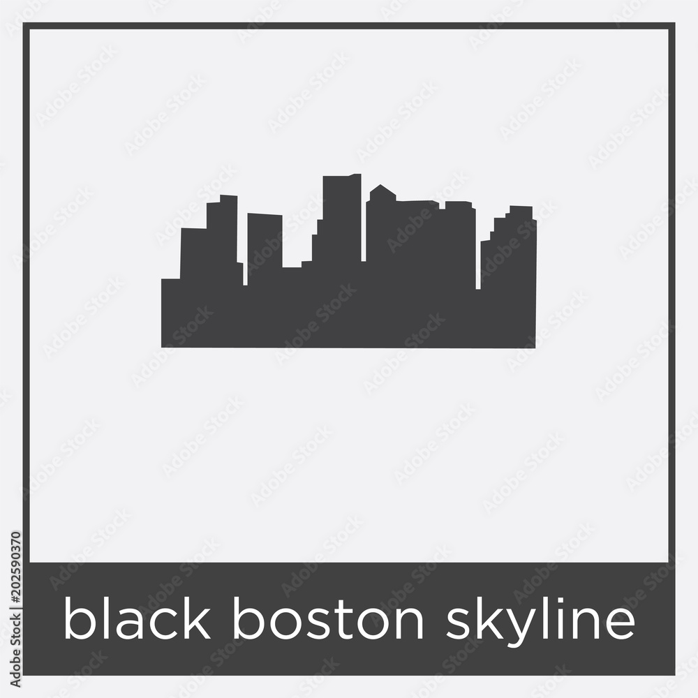 black boston skyline icon isolated on white background