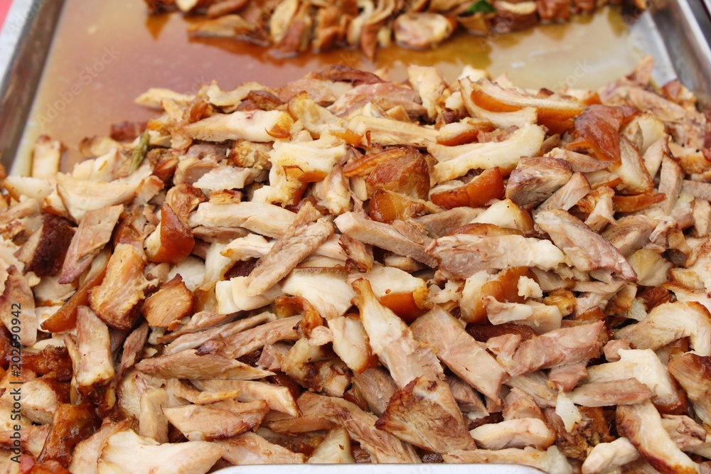 Stewed pork leg and mix pork ,egg in street food Stewed pork leg and mix pork ,egg in street food