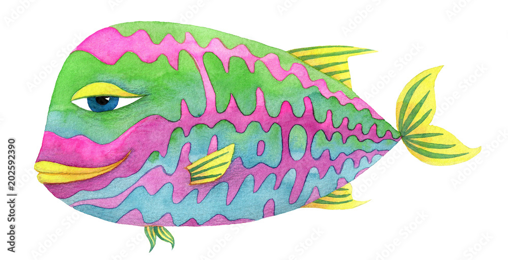 Watercolor bright cheerful fish
